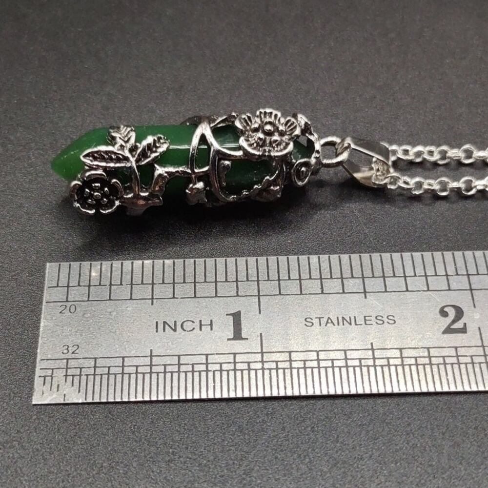 925 Silver Necklace W/ Green Jade Crytsal Boho Floral Vine Women's Fashion Gift